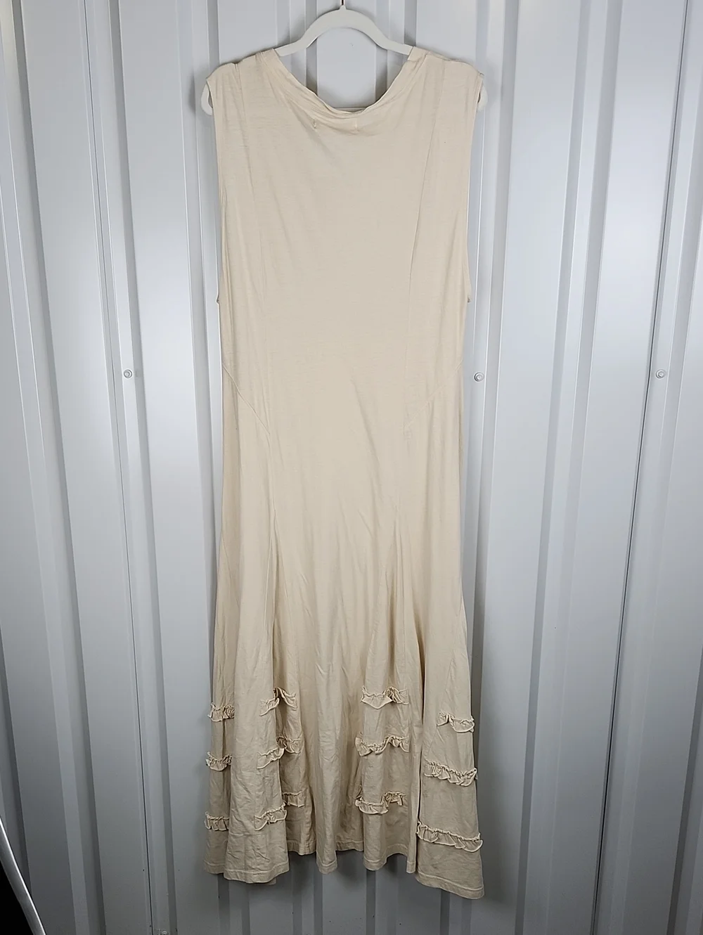 FP Beach Ruffle Trim Maxi Dress Medium Sleeveless Cotton Beige Flowy Boho NWT